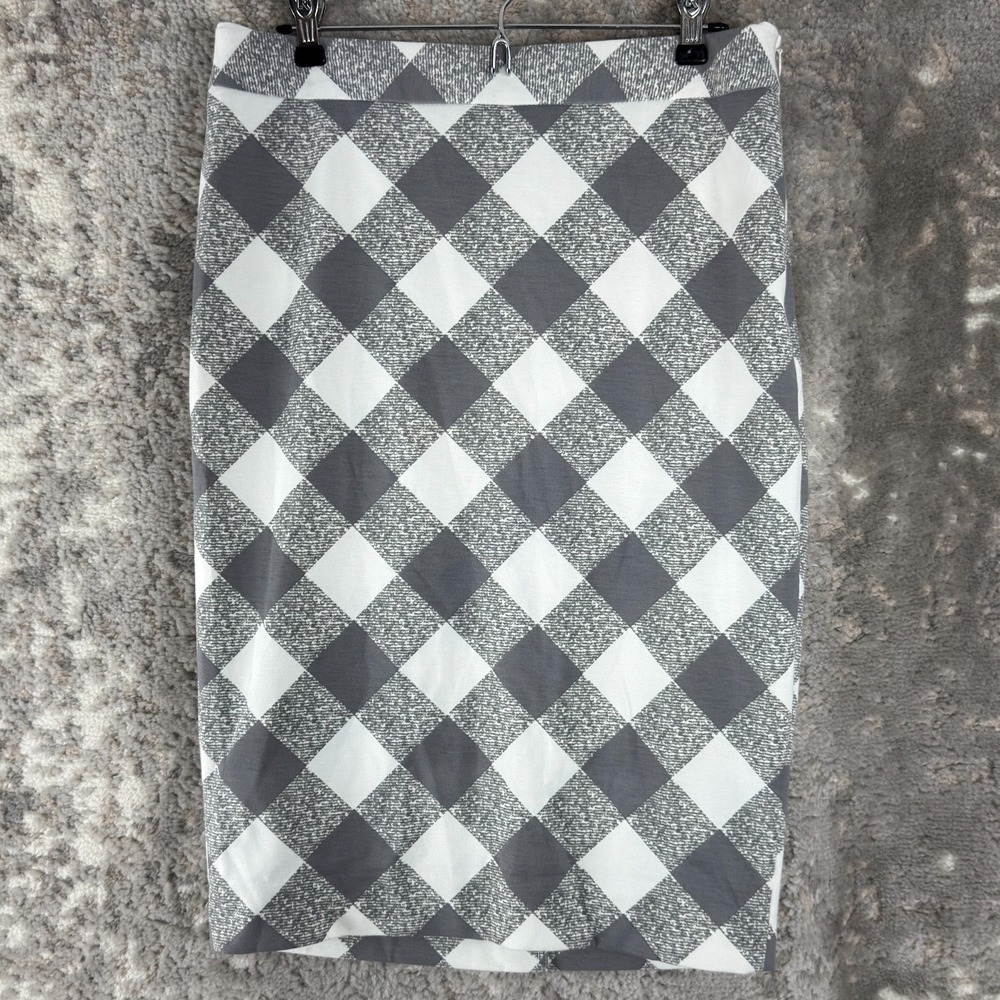 The Limited Sz 12 Checker Career Midi Pencil Skirt Gray White Zip Lined Stretch
